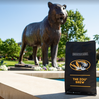 RocketCup Coffee package with tiger statue in the background
